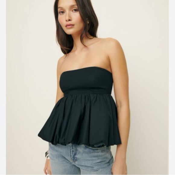 NWT Reformation Simone Strapless Bubble Hem Peplum Black Top Size Small $128 - Picture 1 of 11